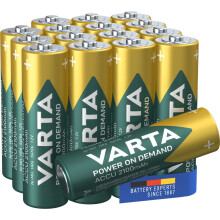 VARTA Power on Demand Ready2Use Pre-Charged AA Mignon (2100 mAh Ni-Mh Battery, Rechargeable without Memory Effect, Ready to Use) Pack of 16