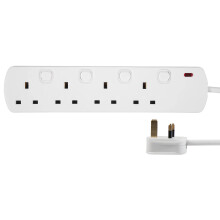 PRO ELEC PELB2002 Individualy Switched Mains Extension Lead, 4 Gang, 7.5m, White