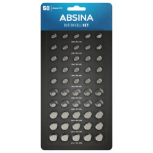 ABSINA button batteries mixed 50 pack Alkaline 1.5V - 10x AG1 / 15x AG3 / 10x AG4 / 10x AG10 / 5x AG13 - Assorted watch batteries, watch batteries as