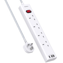 Extension Lead with 3 USB Slots(2 USB C), 4 Way Plug Extension Socket, 1.8M Wall Mount Socket Extension Cable, Multiplug Power Strip for Home, Office