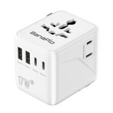 Banaplo Universal Travel Adapter, Worldwide Travel Plug Adapter with Extra US Socket, 2 USB-C and 2 USB-A Ports, All in One International Travel Adap