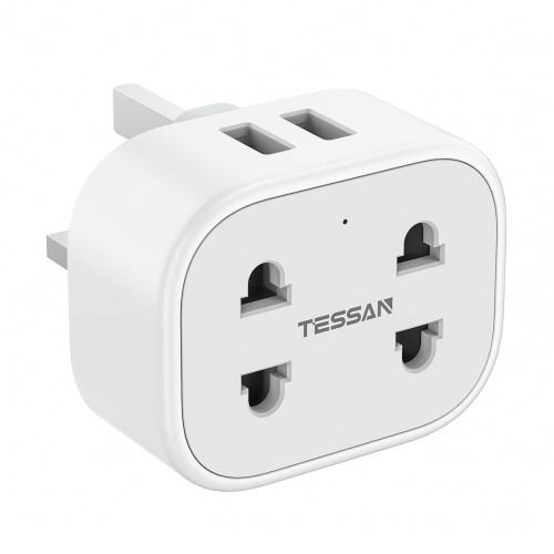 Double Shaver Plug Adaptor UK with 2 USB, TESSAN 2 Pin to 3 Pin ...