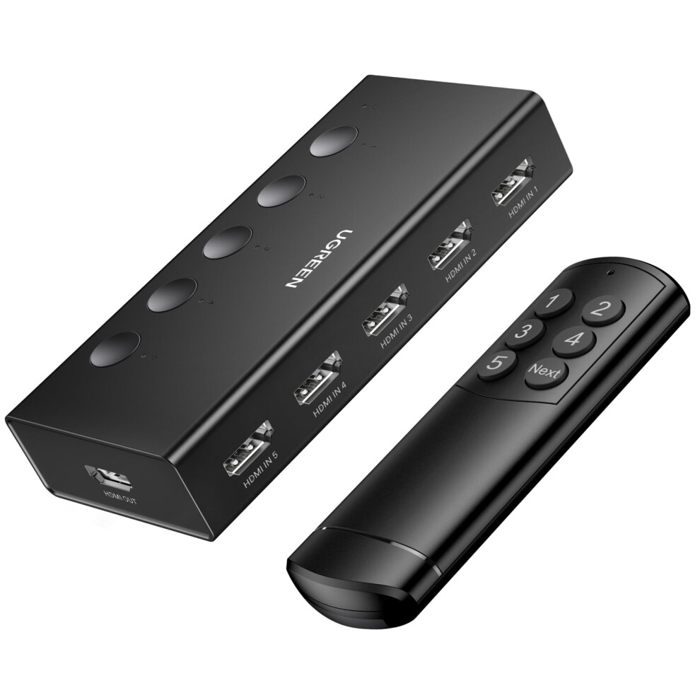 Ugreen Hdmi Switch 5 In 1 Out, Hdmi Splitter 4K@60Hz With Remote, 5 Port Hdmi 2.0 Switcher Support 3D Cec Hdr Hdcp 2.2, Compatible With Ps5/4, Xbox, 51363529