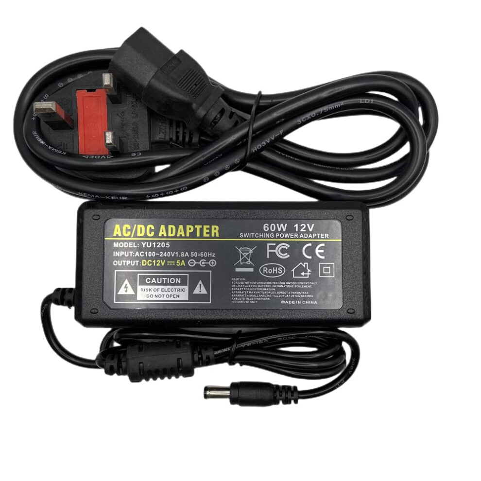 Photos - Battery Multibao AC DC 12V 5A 60W Power Supply Adapter Charger Transformer with DC 5.5x2.1mm / 5.5x2.5mm Plug For LED CCTV 3 Pin UK
