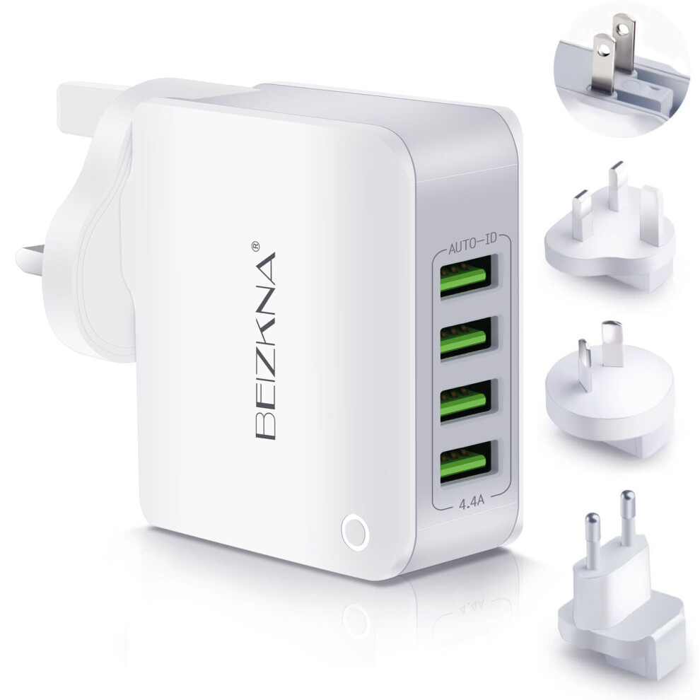 Travel Adapter 4 Usb Universal Charger Plug Adaptor 22W 4.4A Multi Usb Wall Plug With Uk Eu Usa Aus Japan Plug Worldwide Universal Power Adapter For 86020596