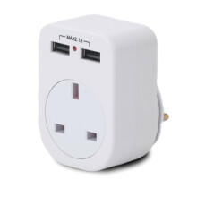 Status IONOS Twin USB Plug Through Adaptor | 2 USB Ports | Compact Design | Plug-Through Socket | Safe & Reliable | Ideal for Home & Travel | ION2USB