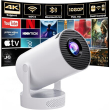 [Built-in Apps & 2025 Upgraded] Mini Projector with WiFi 6 and Bluetooth 5.4 Support 4K 1080P Auto Keystone 180 Adjustable Projector for Bedroom Com