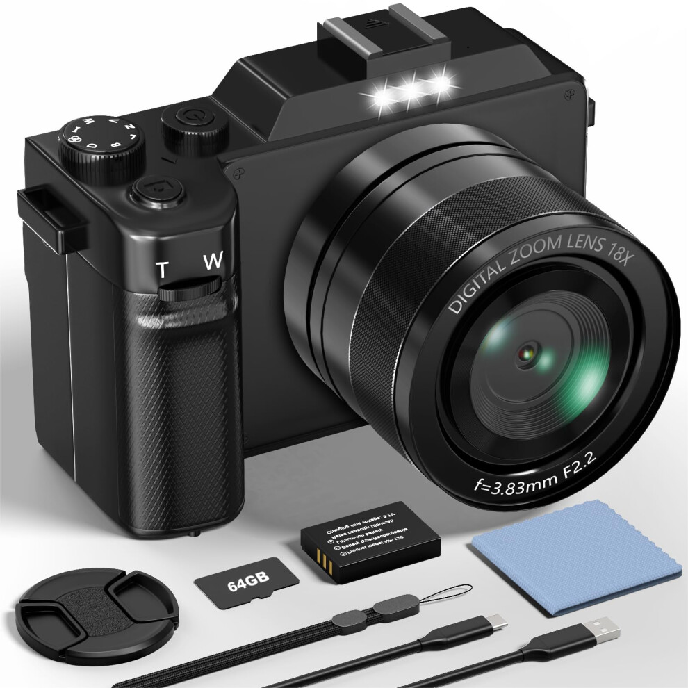 Digital Camera, 5K 64Mp Cameras For Photography With Wifi, 64Gb Card, Autofocus, Selfie 3" Lcd Screen Compact Vlogging Video Camera For Youtube, Begi 61933439