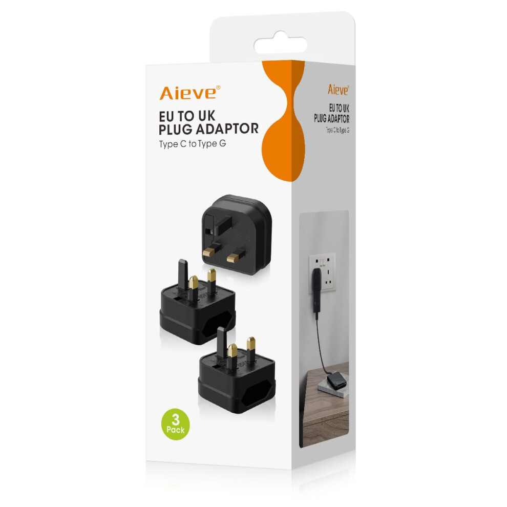3 Pack Eu To Uk Plug Adapter, European To Uk Plug Adaptor Socket Converter With 13A Fuse, 2 To 3 Pin For Travel Electronic Device - Black Aieve