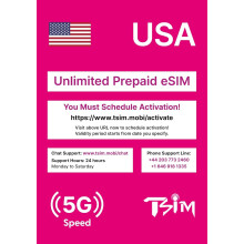 USA eSIM 30 Days. T-Mobile Network with Unlimited High Speed Data, Local Calls and Texts in USA (Hawaii Included). Get eSIM Same Day via Email and St