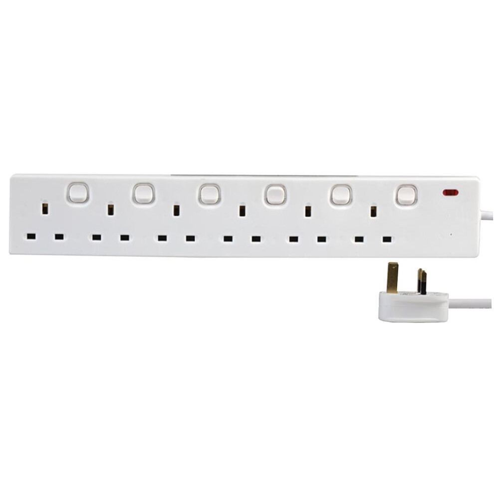 Pro Elec - Individually Switched Extension Lead, 6 Socket, 5 Metres, Neon On Light (White) 13533533