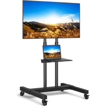 RFIVER Tall Mobile TV Stand on Wheels, Castors for 32-80 inch Flat Curved TVs, Height Adjustable, Tiltable, Max VESA 600x400mm Bracket, Black