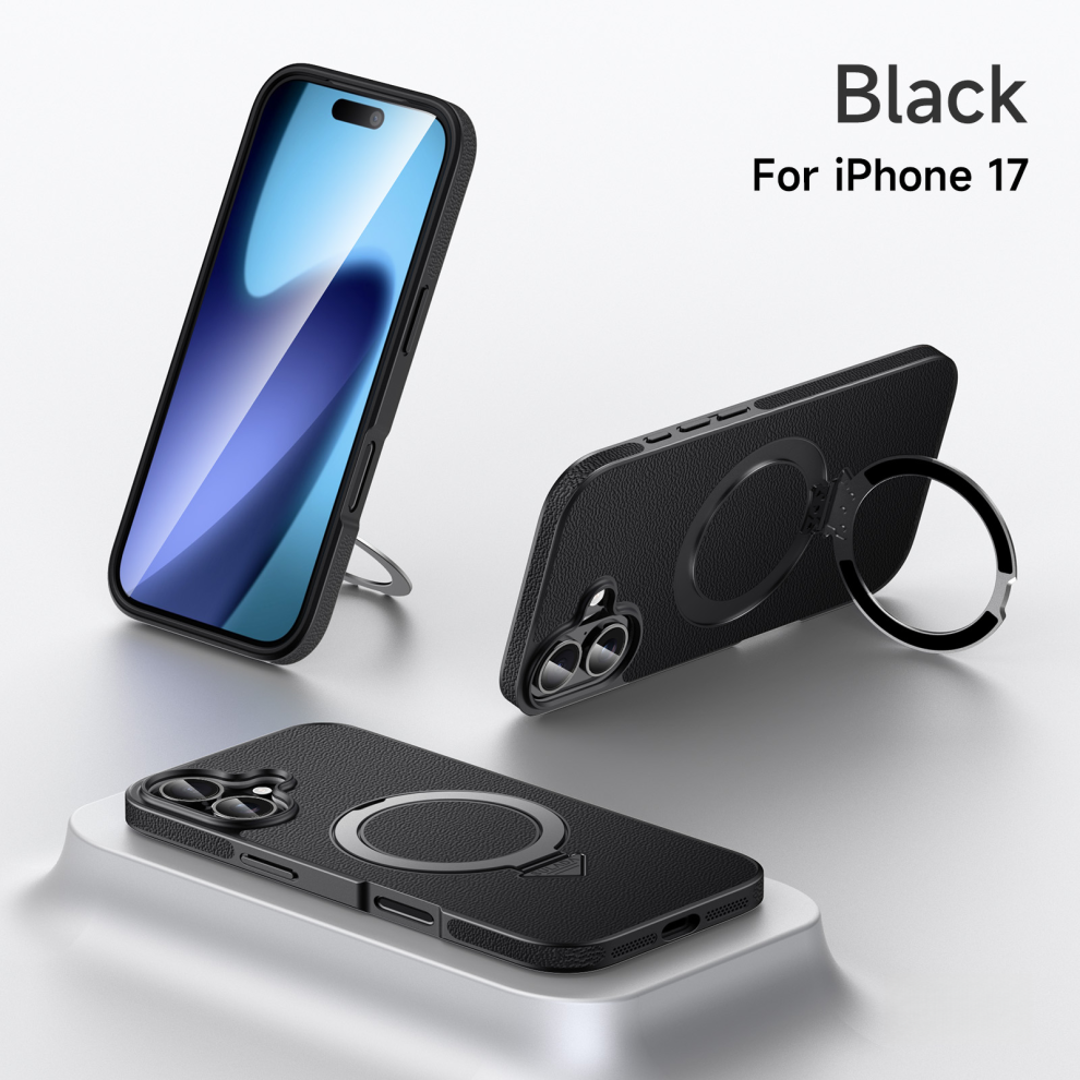 Leather Case With Magsafe For Iphone 17 Built In Kickstand Â Black 6925861119378