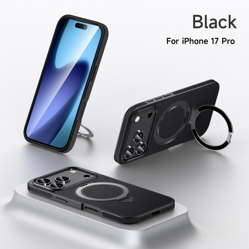 Leather Case With Magsafe For Iphone 17 Pro Built In Kickstand Â Black 6925861119347