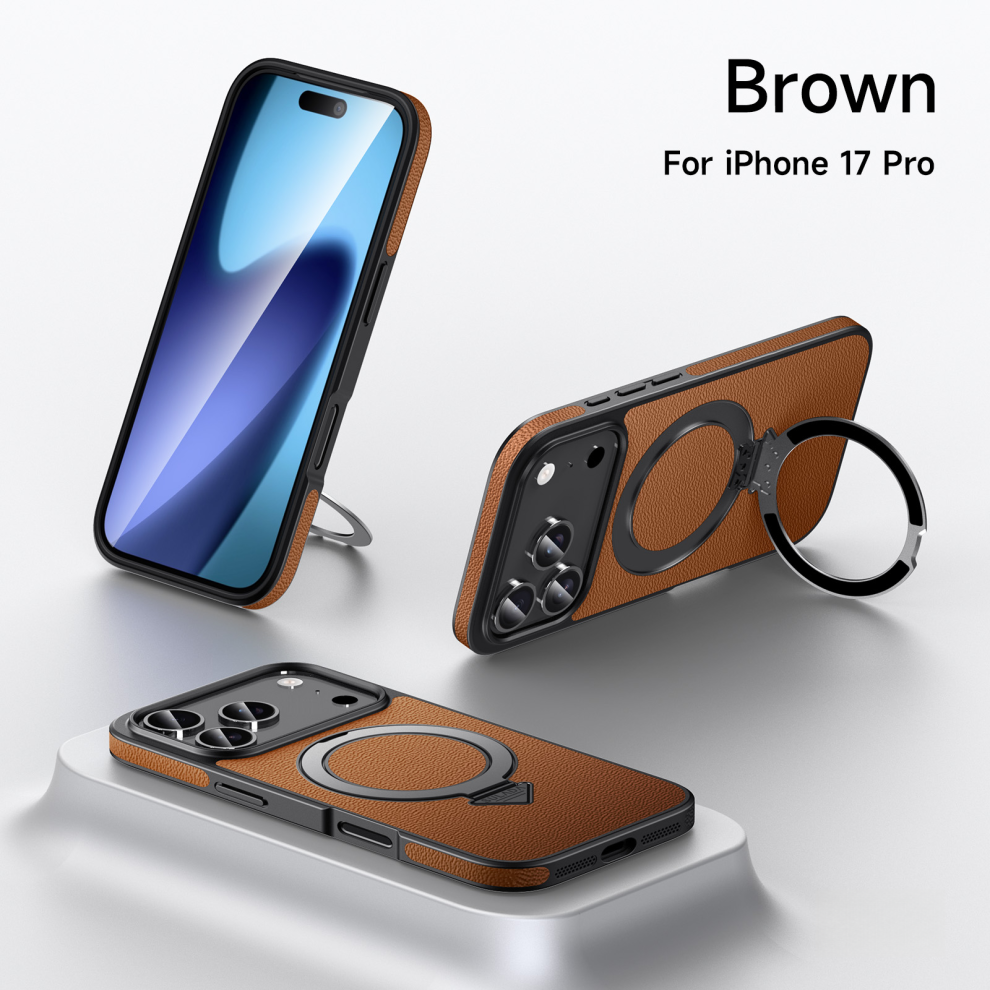 Leather Case With Magsafe For Iphone 17 Pro Built In Kickstand Â Brown 6925861119330