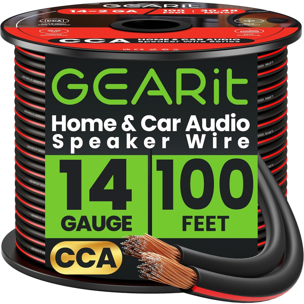 Gearit Speaker Wire Audio Cable Cca 2X2.5mm (30.48 Meters - ) Copper Clad Aluminum - Great For Hi-Fi Home Theater And Car Speakers - 14 Gauge... Black 810166805131