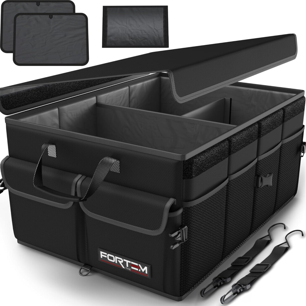 Fortem Women's Car Boot Organiser, Collapsible Multi Compartment Suv Organizer, Foldable Storage For Car Accessories For Men, 600D Oxford, Non Slip B...