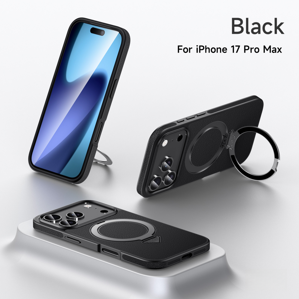 Leather Case With Magsafe For Iphone 17 Pro Max Built In Kickstand Â Black 6925861119316