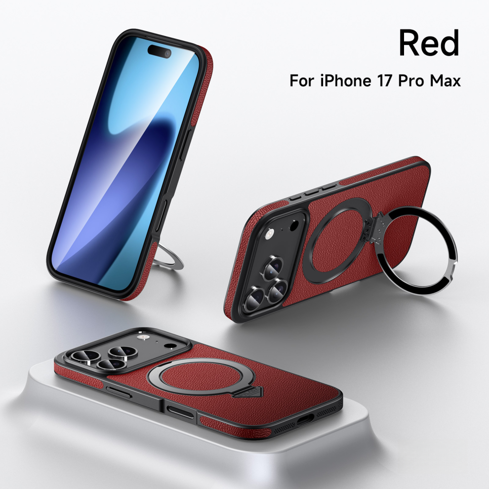 Leather Case With Magsafe For Iphone 17 Pro Max Built In Kickstand Â Red 6925861119323
