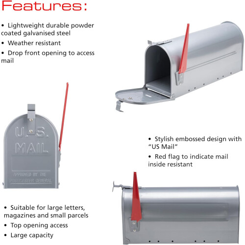 Sterling US Aluminium Mailbox - Silver 2