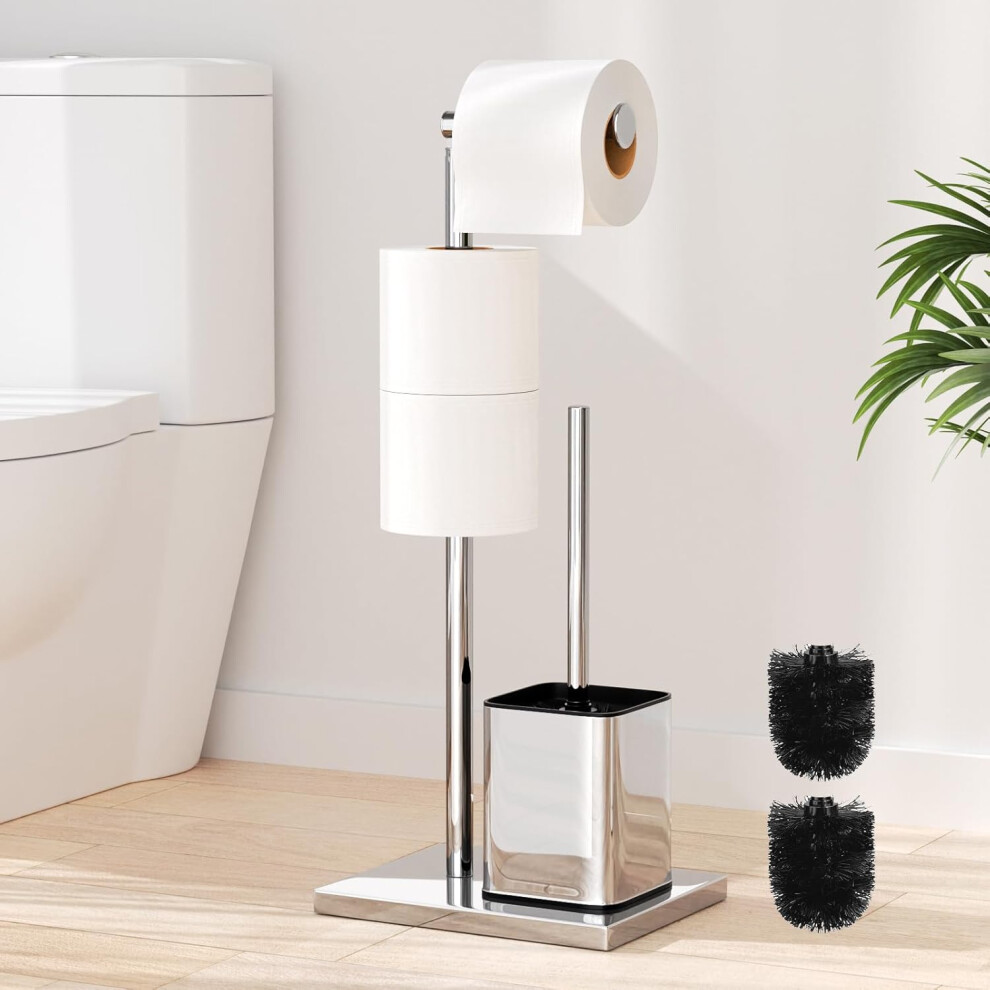 Susswiff Stainless Steel Toilet Roll Holder And Brush - Free Standing, Silver 768477142882