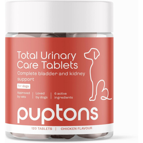 Puptons Total Urinary Care | Dog UTI, Incontinence & Cystitis Relief Tablets | Natural Ingredients | Advanced Bladder & Kidney Support for Dogs (60...
