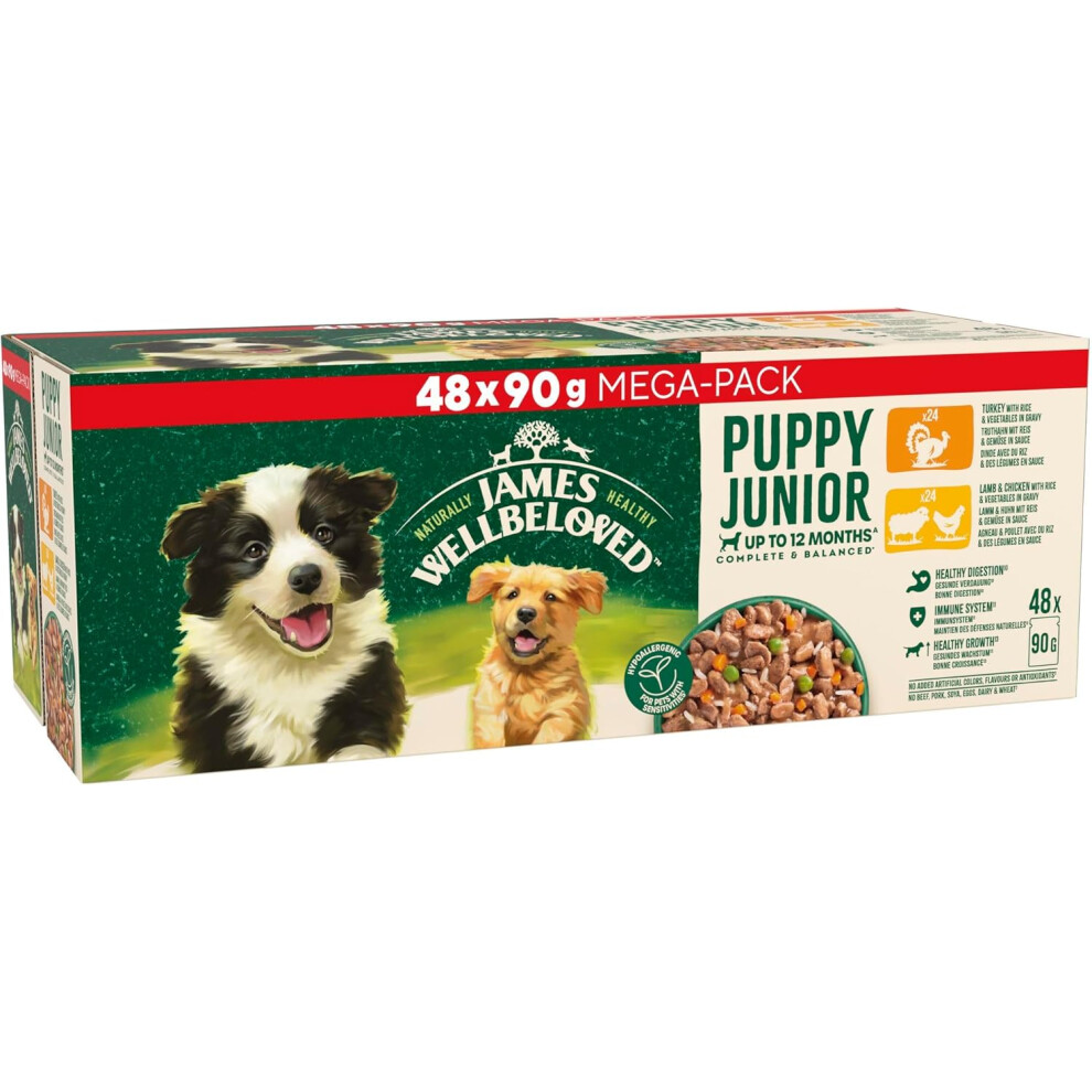 James Wellbeloved Free Puppy Dog Food With Turkey Lamb And Chicken In Gravy Pouch 48 X 90 G Grain