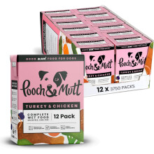Pooch & Mutt - Turkey & Chicken Pack of Complete Wet Dog Food, Dry Dog Food Topper, 12x375g