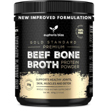 Euphoria Bliss Bone Broth Powder 500g | Sweden Grass Fed | No Hormones or Additives | Unflavoured High Grade Beef Bone Broth | Halal