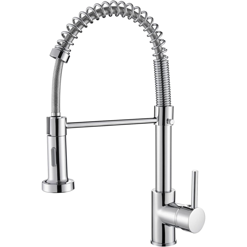 Cobbe Kitchen Sink Mixer Tap, Spring Faucet With Pull Down Sprayer, 2 Spray Modes High Arc Single Handle Lever Kitchen Tap (Chrome) 745754837679