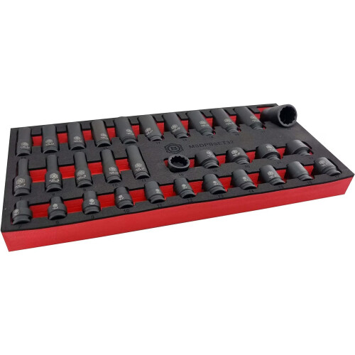 Britool Hallmark 32pc Standard & Deep Impact Socket Set (12-Point) 7-22mm - 3/8" Drive MSDPBSET32 1