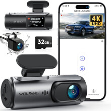 WOLFANG 4K Dash Cam Front and Rear WiFi Dashcam, Dual Car Camera Dash Cam with Super Night Vision, Loop Recording, G-Sensor, 170 Wide Angle, Parkin...