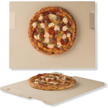 ROCKSHEAT Pizza Stone Bread Baking Stone 30 x 38cm Rectangular Stone for Oven and Grill Innovative Double-Sided Built-in Design with 4 Handles Pizz...
