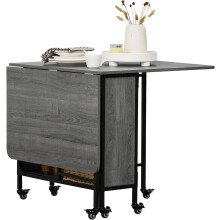 HOMCOM Mobile Drop Leaf Table, Folding Dining Table with 6 Wheels & Storage Shelf for Small Spaces, Kitchen, Dining Room, Grey