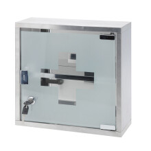 Stainless Steel Medicine Storage Box with Glass Door, Wall-Mounted First Aid Cabinet with Lock & 2 Keys