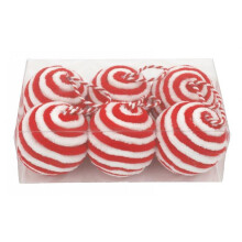 Red and White 6cm Christmas Bauble Set 6 Pack Polyfoam and Polyester Decoration for Tree Wreath and Garland