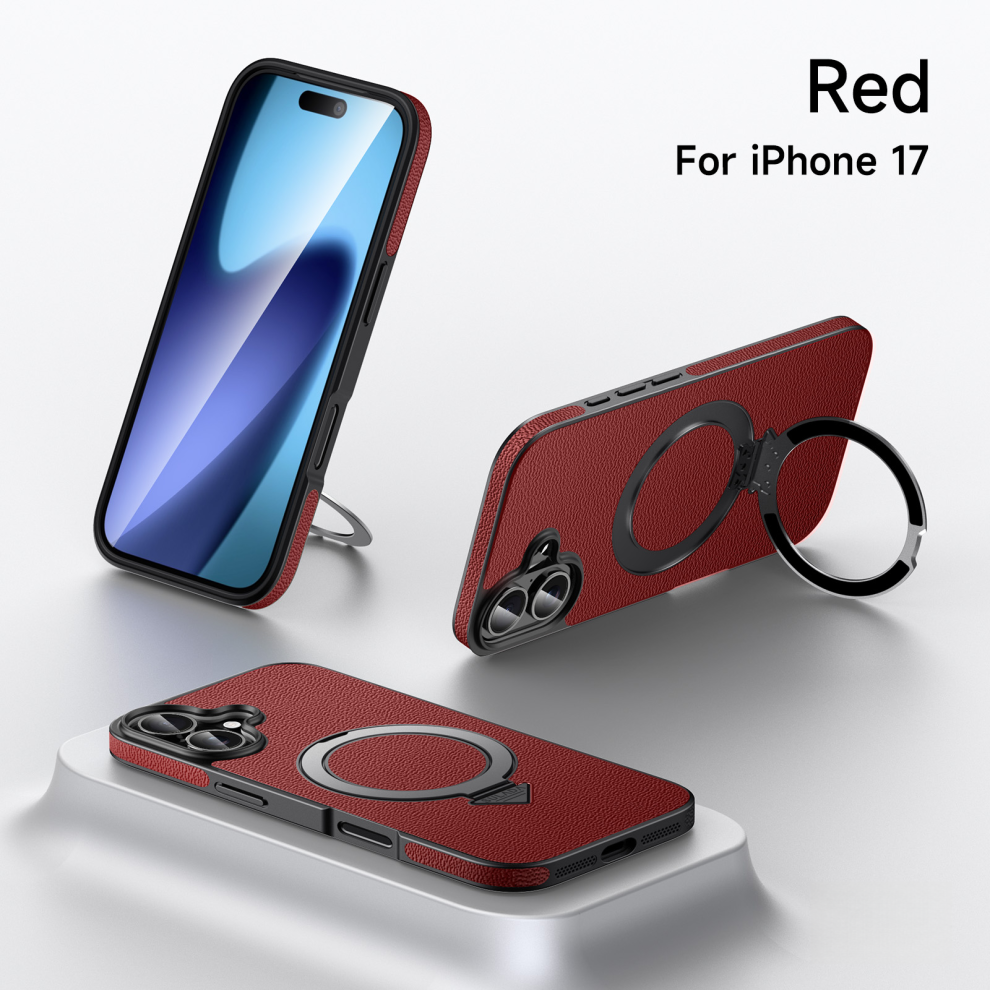 Leather Case With Magsafe For Iphone 17 Built In Kickstand Â Red 6925861119385