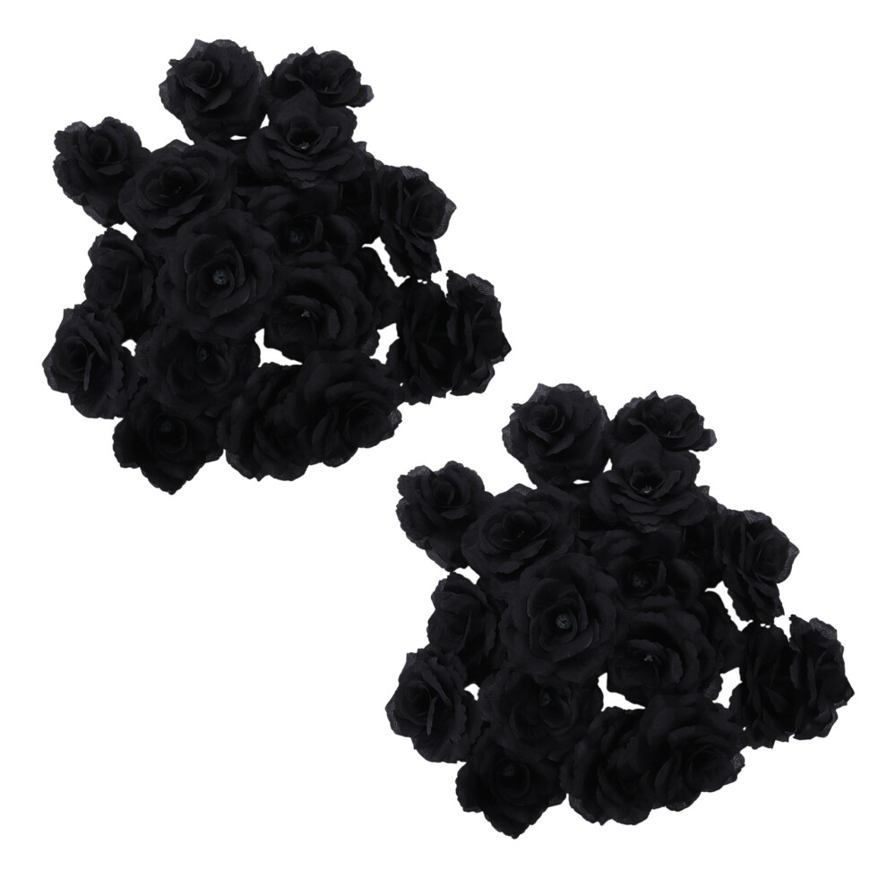 Semoic 40 Pcs Black Rose Artificial Silk Flower Party Wed