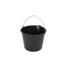 Plastic Bucket 12L with Metal Handle and Pouring Spout - Durable Black Multi-Purpose Bucket