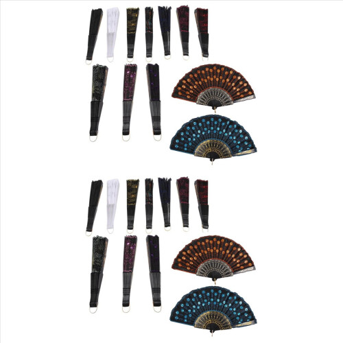 24 Pieces Sequin Fabric Folding Fans Hand Flower L 2