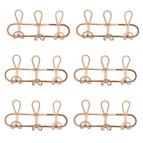 6X Rattan Wall Hooks Kids Garments Organizer Rack