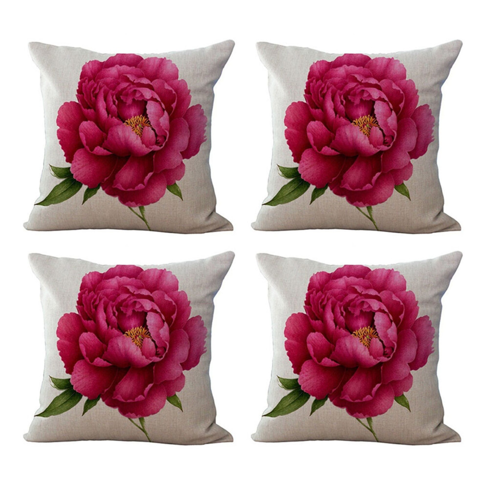 Semoic 4X Vintage Floral/Flower Flax Decorative Throw Pil