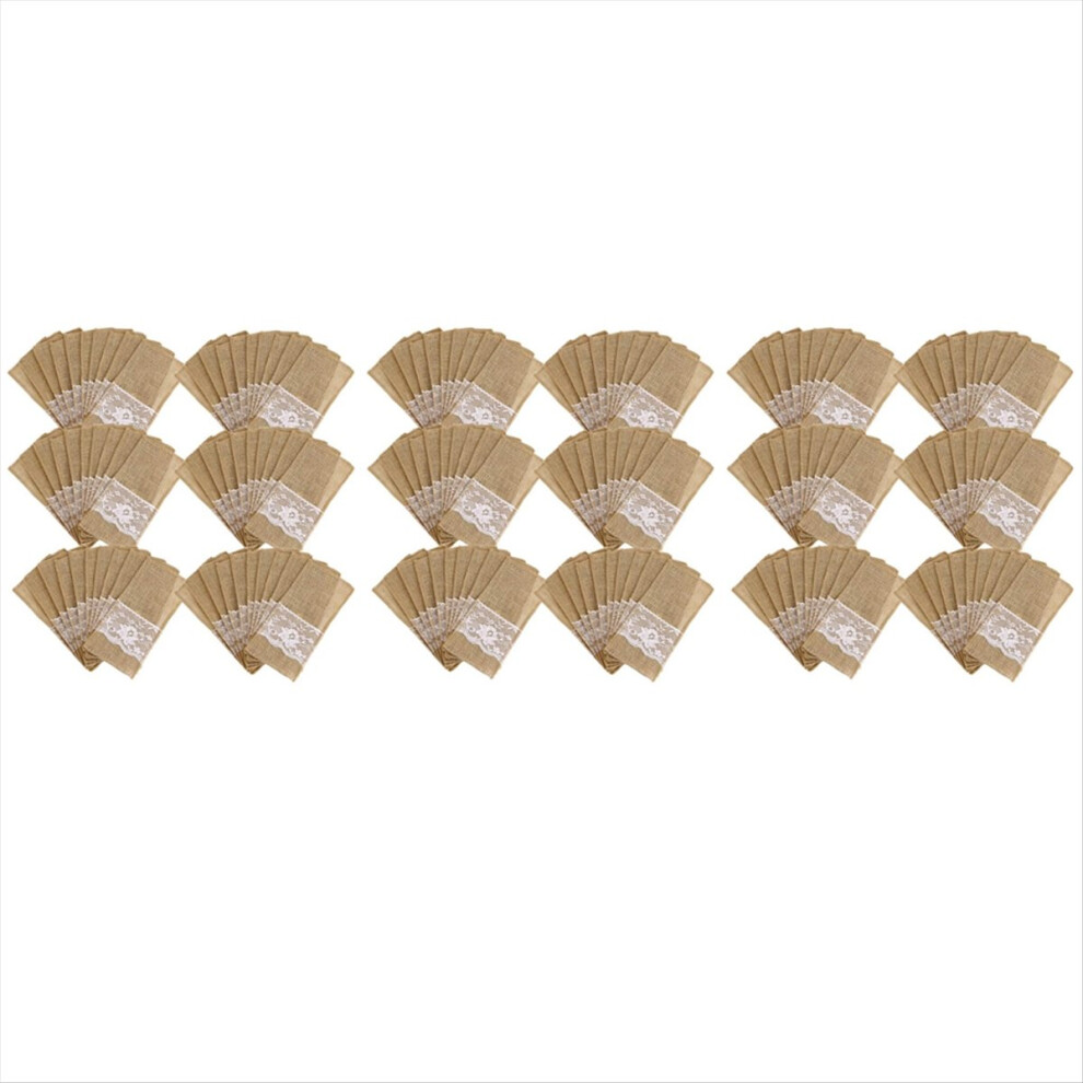 225Pcs Burlap Lace Cutlery Pouch Rustic Wedding Ta 4851770237853
