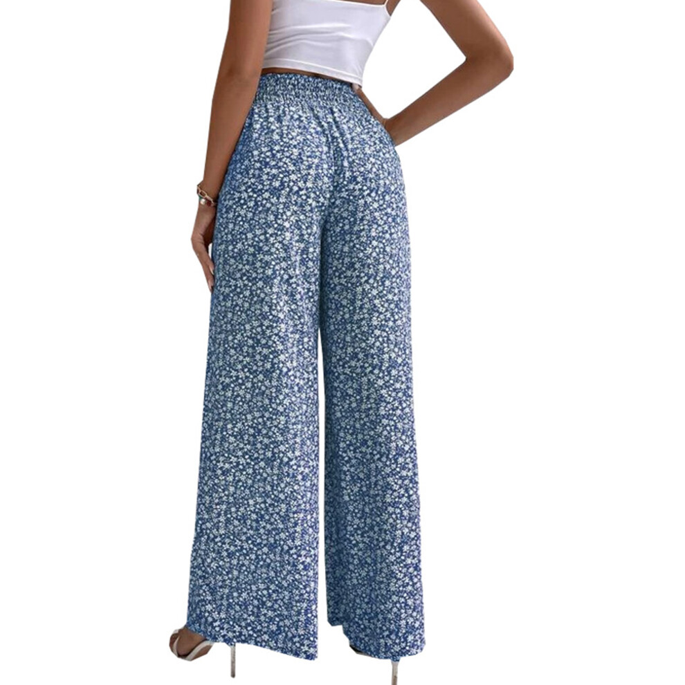 Women's Floral High Waist Wide Leg Pants Blue 3XL 107cm-image-OPC-PMGTX6D-NEW