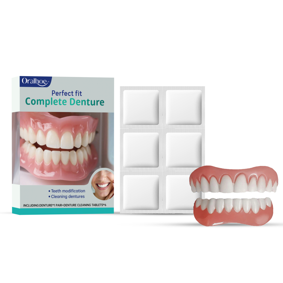 Complete Denture Denture Cleaning Kit with Effervescent Tablets and Dental Adhesive Removes Plaque Disinfects