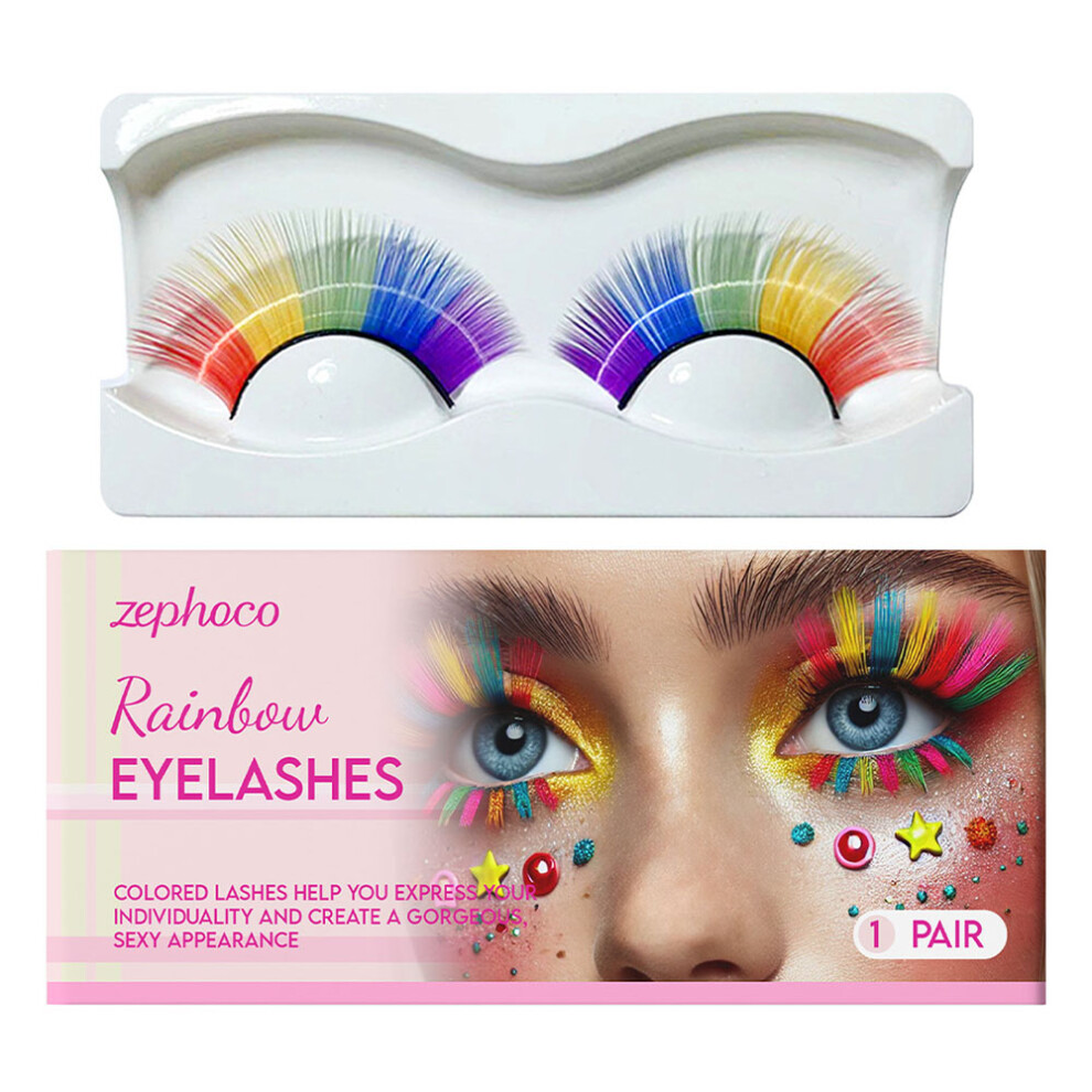 1 Pair Rainbow False Eyelashes Chemical Fiber Lashes for Halloween Party Cosplay