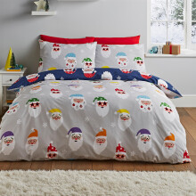 (Double, Grey) Catherine Lansfield Christmas Santa Spec-Tacular Duvet Cover Set Bedding Grey