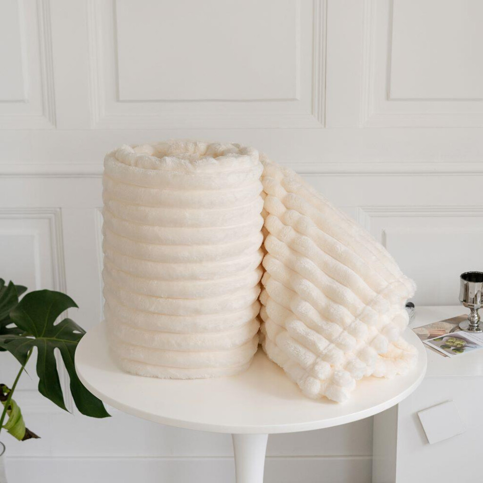 Kampala Hill White (150X200cm, Ivory) Chunky Cord Blanket For Sofa Chair Bed Throw Throwover
