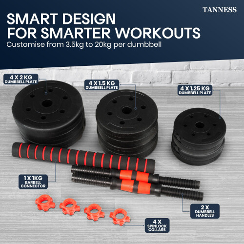 TANNESS Adjustable Weights Dumbbells Set for Weight Lifting Training - 20kg 2