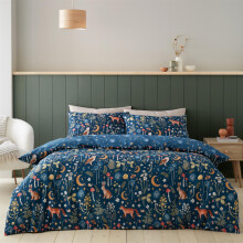 (Single, Blue) Catherine Lansfield Enchanted Twilight Duvet Cover Set Nature Bedding Set Navy